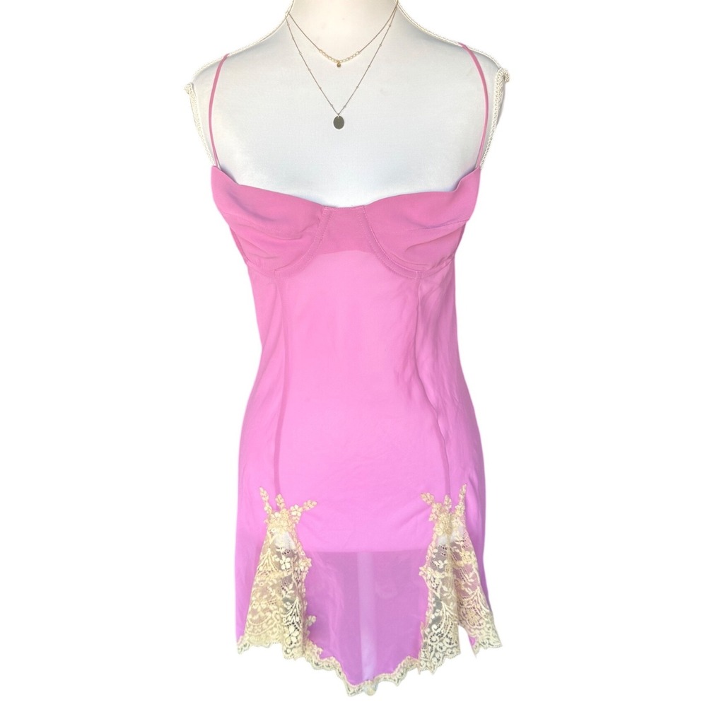 Rare 2004 Victoria's Secret Silk Slip Dress Babydoll Lilac Lace Vintage Y2K Med